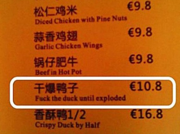 kínai étlap félrefordítás